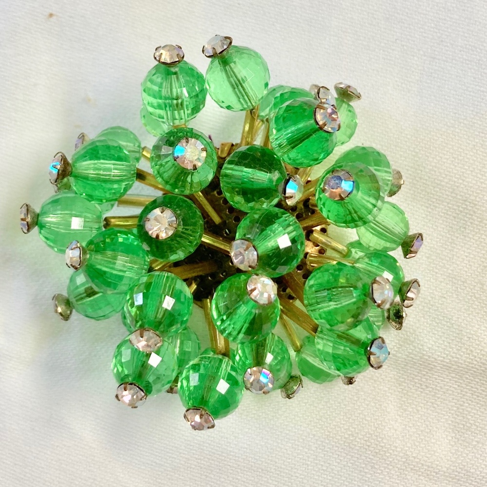 Crystal Green and Rhinestone Brooch.